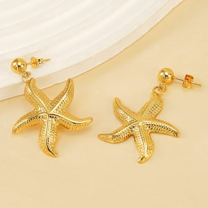 1 Pair Classic Starfish Stainless Steel  Gold Color Wome'sn Drop Earrings h5 Picture2